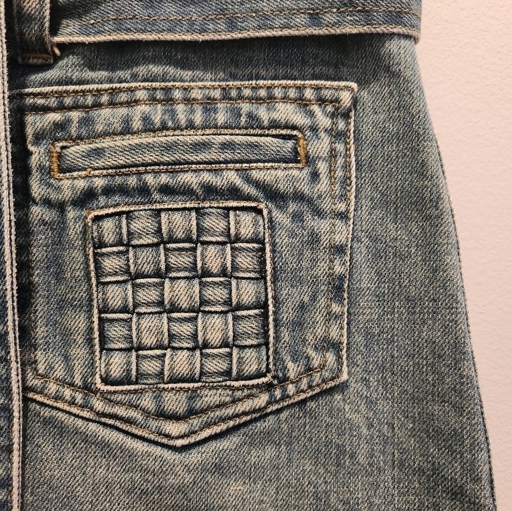 American Eagle denim mini skirt sz 4 y2k belted, Button Front, woven pockets - Picture 3 of 8